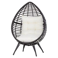Outsunny Wicker Egg Chair with Trapezoidal Cushion 352lbs Capacity Rattan Egg Chair for Backyard Garden Coffee Brown(m-11)