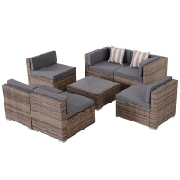Outsunny 7-Piece Patio Furniture Sets Outdoor Wicker Conversation Sets All Weather PE Rattan Sectional Sofa, Grey(m-13)