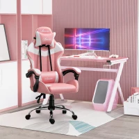 Vinsetto Racing Gaming Chair with Lumbar Support, Head Pillow, Swivel High Back Recliner Gamer Desk Chair for Office, Pink(m-8)