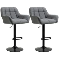 HOMCOM Swivel Barstools Set of 2 Adjustable Bar Stools with Footrest Armrests and PU Leather Back for Dining Room Grey(m-12)