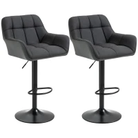 HOMCOM Swivel Barstools Set of 2 Adjustable Bar Stools with Footrest Armrests and PU Leather Back for Dining Room Black, Grey(m-13)