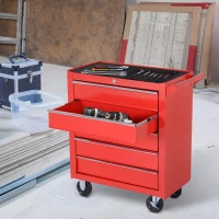 HOMCOM 5 Drawer Roller Tool Chest, Mobile Lockable Toolbox, Storage Organizer with Handle for Workshop Mechanics Garage, Red(m-8)