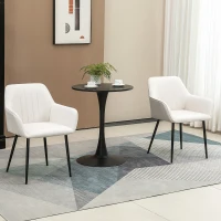 HOMCOM Dining Chairs Set of 2, Upholstered Linen Fabric Accent Chairs with Metal Legs, Beige(m-8)