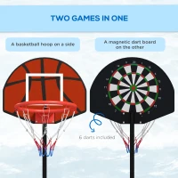 Soozier 3-5ft Basketball Hoop and Stand with Magenic Dartboard and Darts, 15" Backboard, Weighted Base for Teens Youth(m-4)