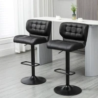 HOMCOM Swivel PU Leather Barstools Set of 2 Adjustable Bar Stools with Footrest Back for Kitchen Counter Dining Room Black(m-9)