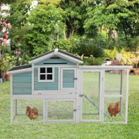 PawHut 76" Wooden Chicken Coop, Outdoor Hen House Poultry Duck Goose Cage with Outdoor Run, Nesting Box, Removable Tray and Lockable Doors, Blue(m-10)