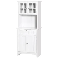 HOMCOM Kitchen Buffet Hutch Wooden Storage Cupboard with Framed Glass Door, Drawer and Microwave Space, White(m-11)