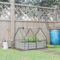 Outsunny Steel Outdoor Raised Garden Bed with Greenhouse,Cover, Roll Up Door, Dual Use, 50"x37.4"x36.2", Clear(m-8)
