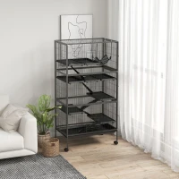 PawHut 6-Tier Rolling Small Animal Cage, Deluxe Rabbit Cage, Ferret Cage for Mink Chinchilla Kitten Rabbit Charcoal Grey(m-8)