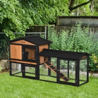 PawHut 69" Wooden Rabbit Hutch Pet Playpen Bunny House Enclosure with Run Box, Slide-out Tray, Ramp, for Rabbits and Small Animals, Black(m-8)