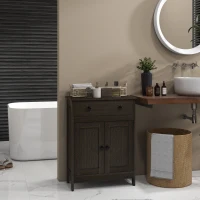 HOMCOM Bathroom Floor Cabinet, Freestanding Storage Cabinet with Drawer and Shaker Doors, Accent Cabinet, Sideboard with Adjustable Shelf, Brown(m-11)