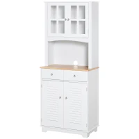 HOMCOM Coastal Style Kitchen Buffet and Hutch Wooden Storage Cupboard with Framed Glass Door LouveredCabinet  Drawers Microwave Space for Dining Room  Living Room  White(m-12)