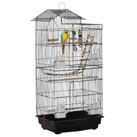 PawHut 39" Bird Cage for Budgie, Cockatiel, Conure, Small Birds, with Ladder, Swing, Toys, Perches, Tray, Feeding Bowls, Handle(m-11)