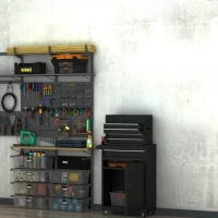 DURHAND Rolling Tool Cabinet 2 in 1 Top Chest Storage Box 5 Drawers with Pegboard and Adjustable Shelf, Black(m-8)