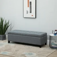 HOMCOM Rectangular Entry Bench, Tufted Upholstered Linen Fabric Wood Feet Storage Ottoman Bench, Grey(m-8)