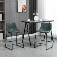 HOMCOM Counter Height Bar Stools Set of 2, Vintage PU Leather Bar Chairs, Kitchen Stool with Footrest for Home Bar Green(m-8)