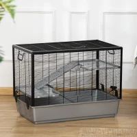 PawHut 3-tier Hamster Cage, Guinea Pig Cage with Accessories Food Dish Water Bottle, Ramps, 31.5"x19"x 23", Grey(m-8)