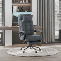 Vinsetto Executive Office Chair High Back Linen-Feel Fabric Swivel Chair with Upholstered Retractable Footrest, Headrest and Armrest, Light Grey(m-11)