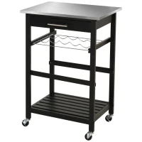HOMCOM Room Essentials Portable Stainless Steel Top Kitchen Cart with Storage Drawer 3-Tier(m-11)
