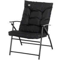 Outsunny Foldable Lounge Chair, Fabric Upholstered Recliner, Outdoor Lounger with Armrest, Metal Frame for Backyard, Black(m-11)