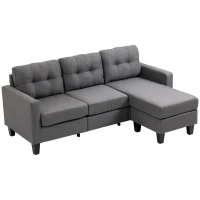 HOMCOM L-shaped Sofa, 3 Seater Couch with Ottoman, Corner Sofa with Thick Padded Cushion and Wood Legs, Dark Grey(m-11)