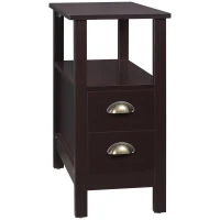 HOMCOM Slim End Table with 2 Drawers and Storage Shelf, Sofa Side Table for Living Room, Narrow Nightstand, Coffee(m-11)