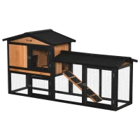 PawHut 69" Wooden Rabbit Hutch Pet Playpen Bunny House Enclosure with Run Box, Slide-out Tray, Ramp, for Rabbits and Small Animals, Black(m-11)