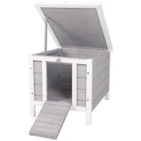 PawHut Wooden Rabbit Hutch Bunny Cage Outdoor Cat House Guinea Pig Cage Duck Shelter, Indoor Outdoor Use, 20"x16.5"x17", Grey(m-11)