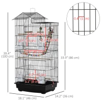 PawHut 39" Bird Cage for Budgie, Cockatiel, Conure, Small Birds, with Ladder, Swing, Toys, Perches, Tray, Feeding Bowls, Handle(m-3)