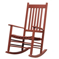 Outsunny Wooden Porch Rocking Chair Outdoor Patio Rocker Garden Single Leisure Reclining Seat Armchair Wine Red(m-11)