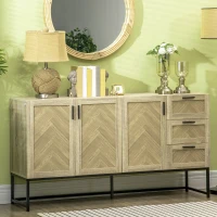 HOMCOM Buffet Cabinet, Coffee Bar Cabinet with Drawers and Adjustable Shelves, Oak(m-8)