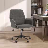 HOMCOM Office Chair, Fabric Study Chair, Mid-Back Tufted Desk Chair with Swivel Wheels, Adjustable Height, Grey(m-8)