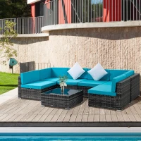 Outsunny 7 Pieces Outdoor Rattan Furniture Set, Patio Wicker Sectional Conversation Sofa Set w/ Cushions & Coffee Table(m-10)