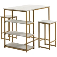 HOMCOM 3 Piece Bar Table and Chairs Set, Kitchen Table and 2 Bar Stools for Dining Room, Living Room, Small Space, Grey(m-10)