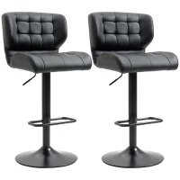 HOMCOM Swivel PU Leather Barstools Set of 2 Adjustable Bar Stools with Footrest Back for Kitchen Counter Dining Room Black(m-13)