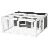 PawHut Wooden Rabbit Hutch Small Animal Cage Pet Run Indoor Outdoor with Openable Roof and Water-repellent Paint, Grey(m-11)