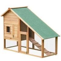 PawHut 62x26x47 Inches Rabbit Hutch Chicken Coop Wooden Poultry Hen House Small Animal Pet Cage with Outdoor Run and Ramp(m-11)