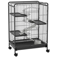 PawHut 4-Tier Ferret Cage, Small Animal Cage Pet Playpen for Rabbit Ferret Chinchilla on Wheels with Removable Tray Platform Ramp Food Dish Water Bottle, 24" x 17" x 37"(m-10)