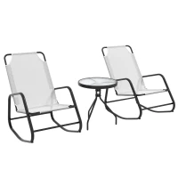 Outsunny Patio Rocking Chairs Set of 2, 3 Pieces Patio Bistro Set with Metal Frame, Breathable Mesh Fabric Seat for Garden, Deck, White(m-11)
