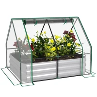 Outsunny Steel Outdoor Raised Garden Bed with Greenhouse,Cover, Roll Up Door, Dual Use, 50"x37.4"x36.2", Clear(m-11)