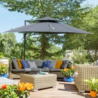 Outsunny 10' x 10' Cantilever Patio Umbrella, Double Top Square Offset Umbrella with 360° Rotation, 5 Adjustable Tilt Angles, Umbrella Cover, Aluminum Pole and Ribs, Charcoal Grey(m-1)