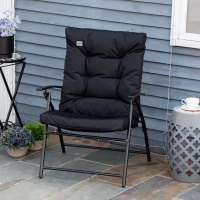 Outsunny Foldable Lounge Chair, Fabric Upholstered Recliner, Outdoor Lounger with Armrest, Metal Frame for Backyard, Black(m-8)