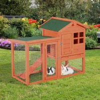 PawHut 48" Weatherproof Wooden Rabbit Hutch With Slant Roof And Screened Outdoor Run, Red(m-8)