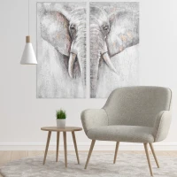 HOMCOM 2 Panel Elephant Art Hand-Painted Canvas Animal Wall Art Painting with Heavy Texture, for Living Room Bedroom Decor Grey, 47.25" x 47.25"(m-8)