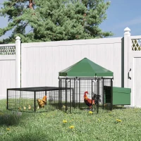PawHut Steel Chicken Coop, Outdoor Hexagonal Hen House, Heavy Duty Detachable Poultry Crate Rabbit Hutch with Water-Resistant Canopy, Run, Nesting Box, Lockable Doors, Green(m-11)
