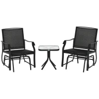 Outsunny 3 Piece Patio Glider Set Outdoor Gliders with Breathable Mesh Seat, Glass Top Table for Garden, Yard, Black(m-11)