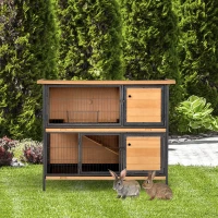 PawHut 48" 2-Floor Large Rabbit Hutch Wooden Pet House Metal Frame Bunny Cage Small Animal Habitat with Ramp Feeding Trough Lockable Doors Run Area Asphalt Roof for Outdoor Use(m-8)
