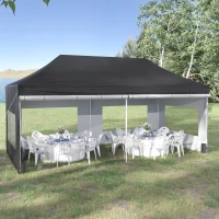 Outsunny 20' x 10' Folding Pop Up Canopy Tent with Sidewalls,  Windows, Weight Bags and Carrying Bag, Black(m-8)