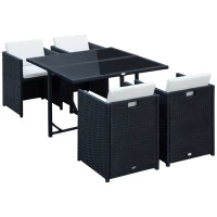 Outsunny 5 Pieces Wicker Patio Dining Set Outdoor Furniture Set with Removable Cushions, Glass Top Dining Table, PE Rattan Conversation Set for Garden Poolside Backyard, Cream(m-13)