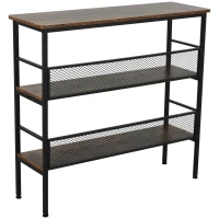 HOMCOM 3 Tier Bookshelf Industrial Display Rack, 39 Inch Wood Metal Bookcase with Adjustable Feet for Living Room, Balcony, Kitchen, Brown(m-11)